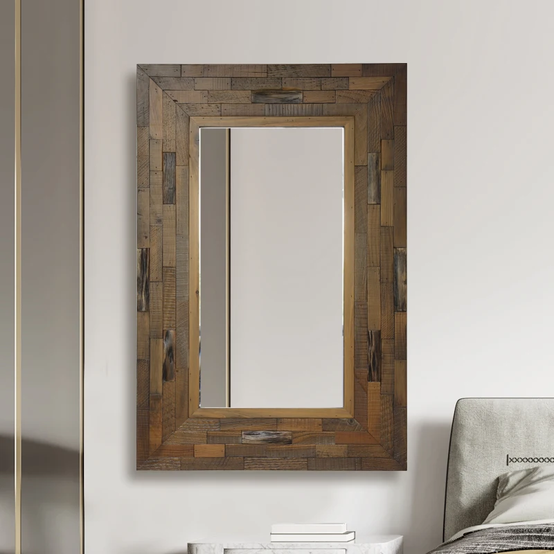 Wooden framed decorative rectangle virtual dressing mirror wall mounted large decorative mirror for home decor