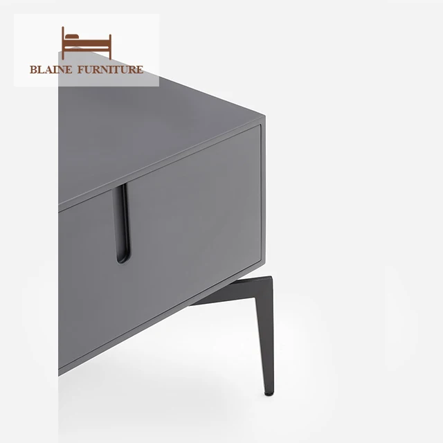 Nordic Modern Black Legs And Grey  MDF With Metal Drawer Bedside Table Storage Nightstand Modern