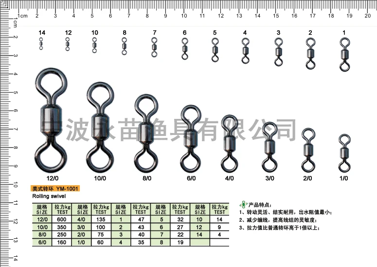 YONGMIAO High Strength Fishing Rolling Barrel Swivel Black Nickel  Catfish Terminal Tackle Accessories Heavy Duty for Saltwater