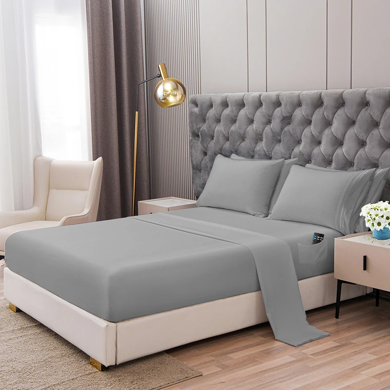 Fast Delivery 15Inch 100% Polyester Solid Color Soft 93gsm Breathable Bed Sheet 6 Piece Set