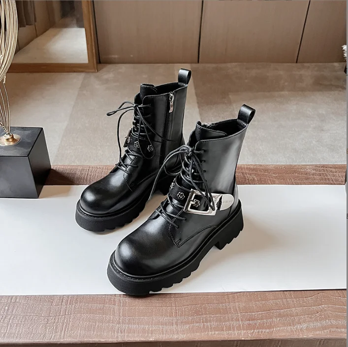 High Quality Custom Anti-slip Lace Up Sole Genuine Leather Plush Fluffy Ladies Mid-calf Boots Women Winter Boots For Women