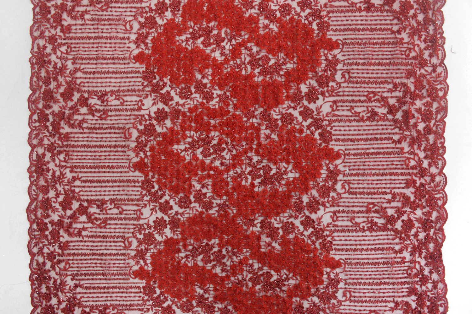 2020 Ready Stock dubai fabric importers Red luxury embroidered dress fabrics 3d flower lace wholesales HY1270