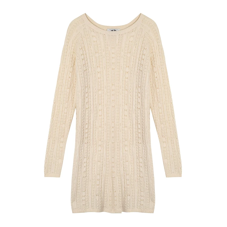 Beige Medium Long Sleeve Gentle Custom Sweater Dress Women Clothing