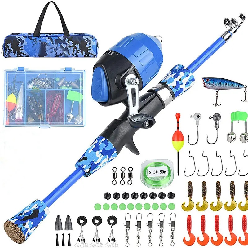 Cheap Custom Lure Fishing Set for Children Fishing Rod Reel and Lure Combo Fiberglass Spinning Casting Rod