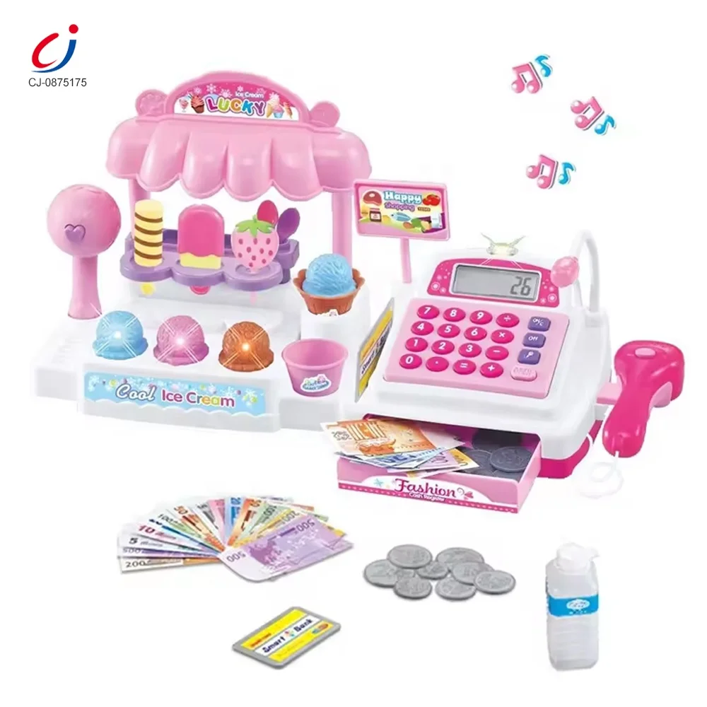 Ice Cream Store Mini Cash Register Pretend & Play Calculator Toy Cash Register W/ light&music for Kids