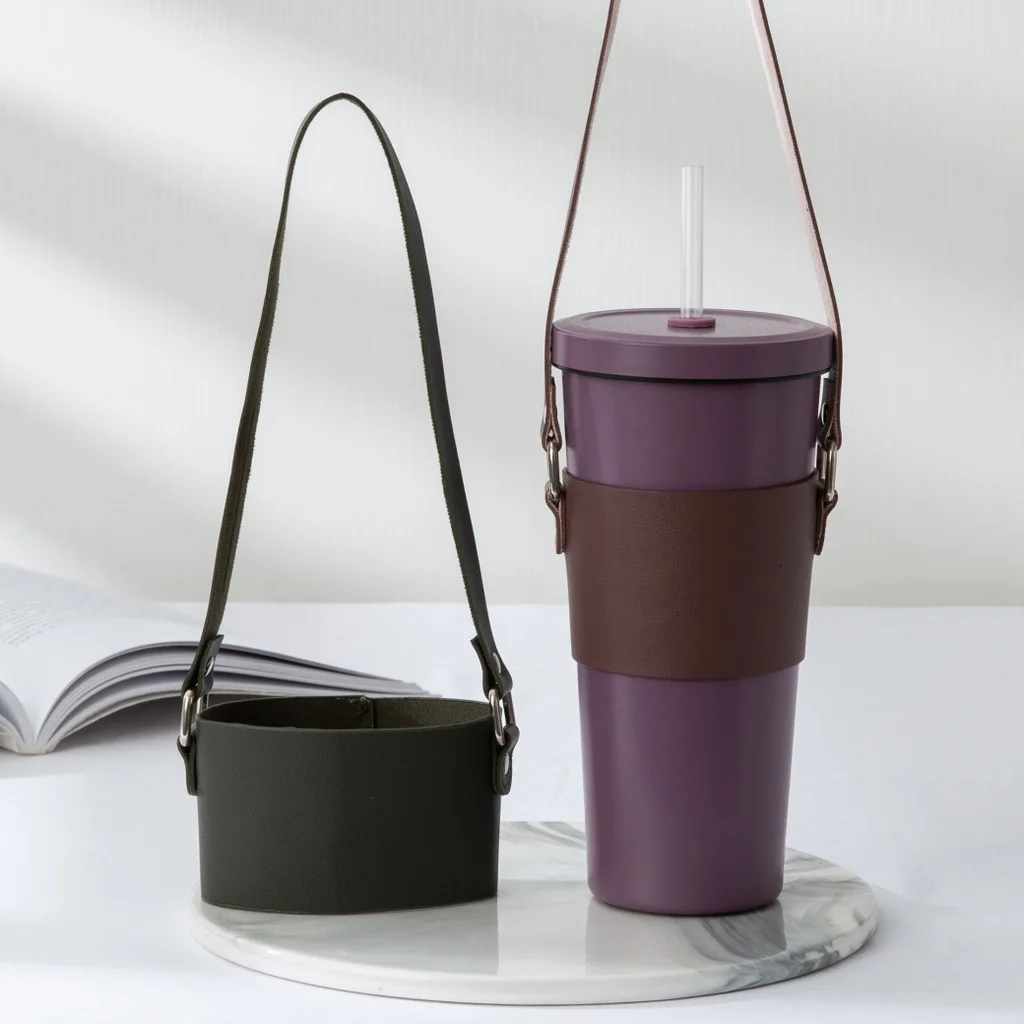 Spot Candy Colored Milk Tea Large Capacity Insulated Portable Cup Cover, Hand Coffee Cup Leather Cover