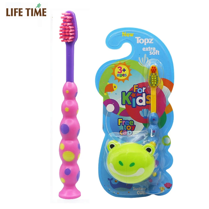3 year oral care  kid toothbrush with suction base  with kid animal cover