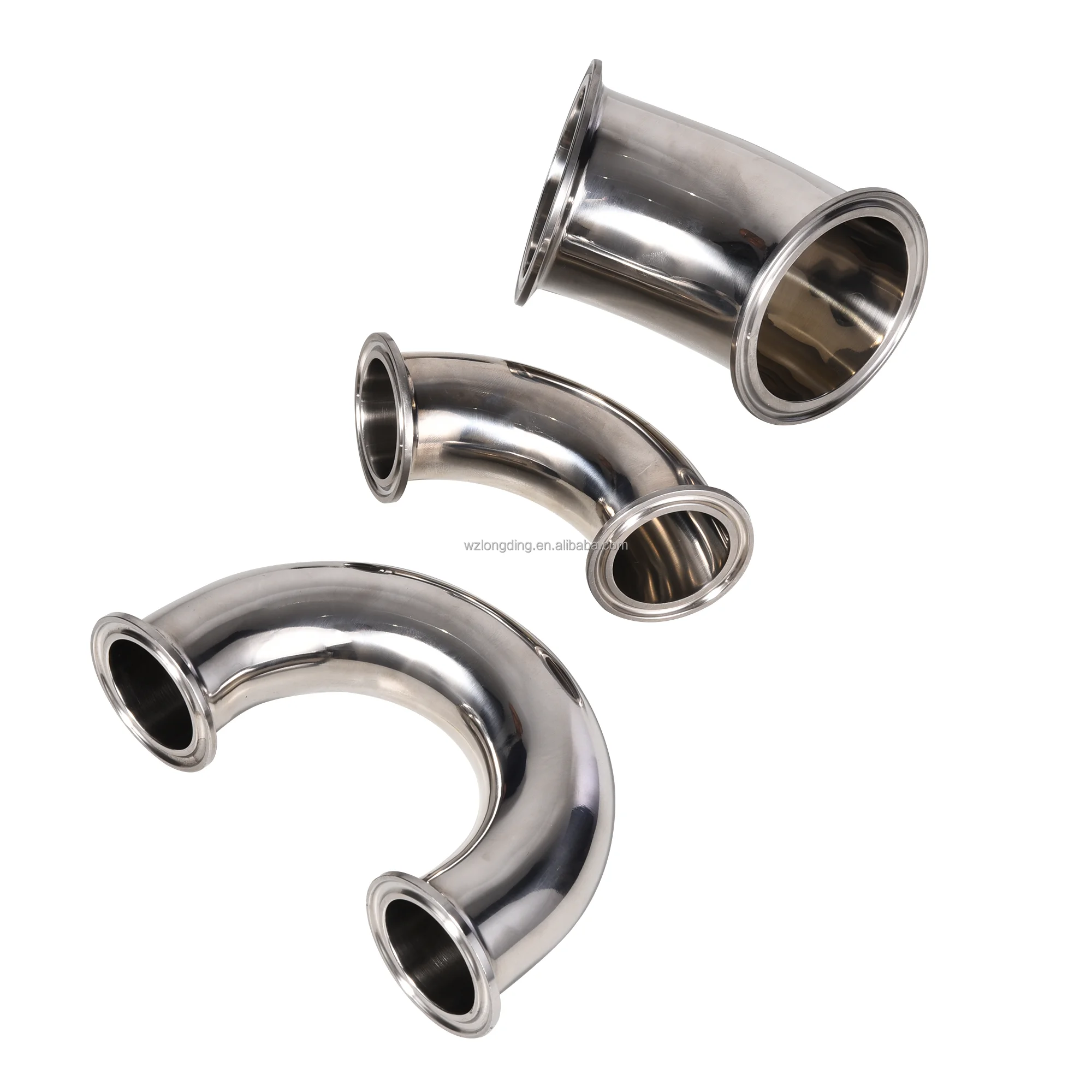 SS304 316L Food grade clamped elbow pipe connector Sanitary stainless steel 90 degree tri clamp elbow