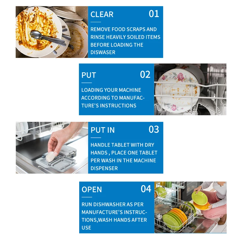 Sustainable 15g Dye-Free Dishwashing Tabs Dish Detergent Pods For Kitchen Tableware OEM Detergent Soluble Water Dishwasher Pods