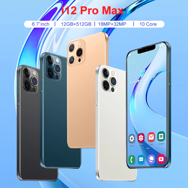i12 Pro Max + 6.7 inch 12GB + 512GB Android smartphone 10 core 5G LET phone 3 camera MTK6889 face ID unlock mobile phone