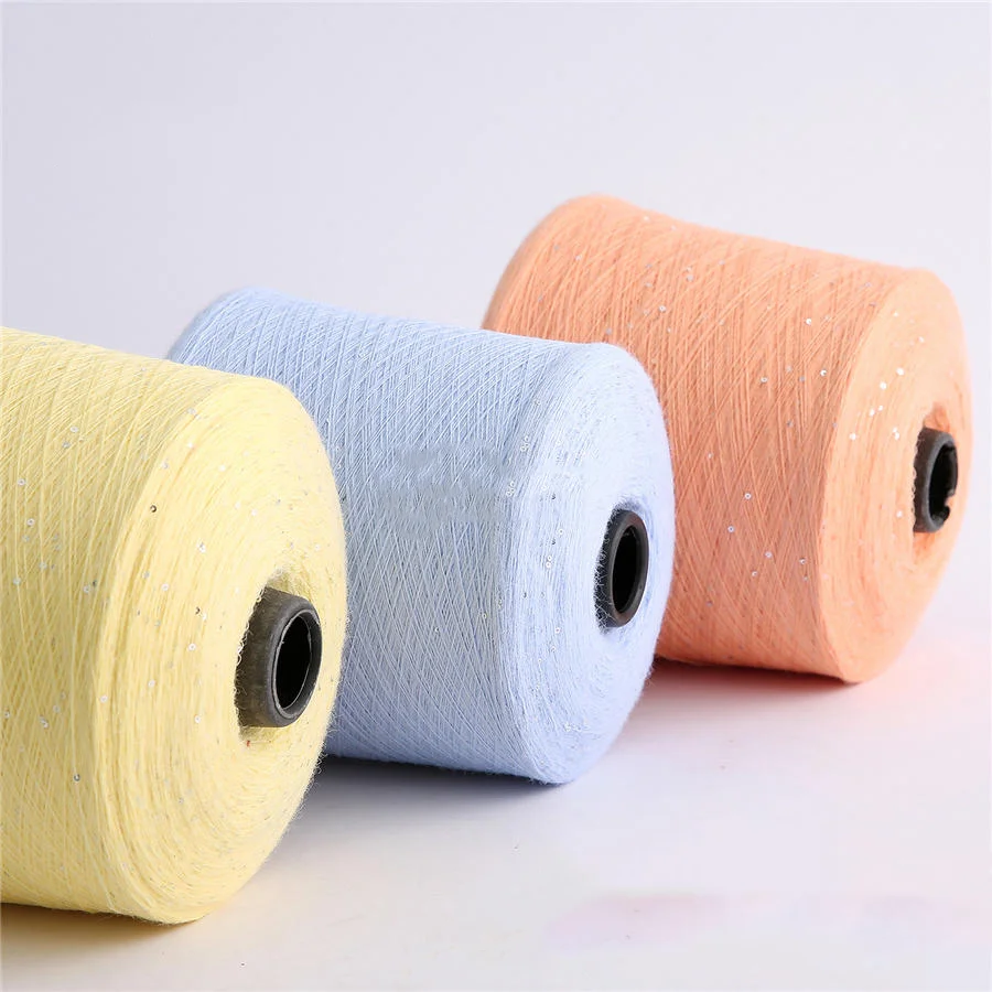 17S/1 78% Combeded Cotton 19% Australia Merino 3% Sequin Blend Yarn Silver Lurex Elastic Fancy Yarn For Hand Knit Crochet Weave