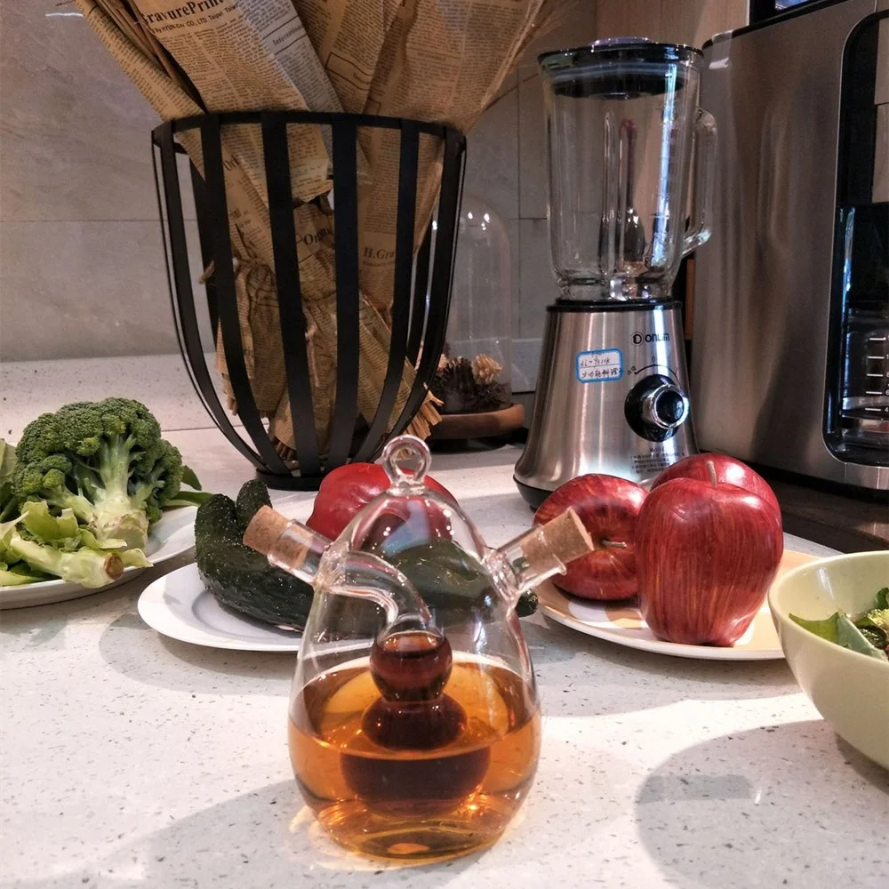 2 In 1 Hand made Borosilicate Glass Olive Oil Jug Vinegar And Oil Dispenser Bottle For Kitchen