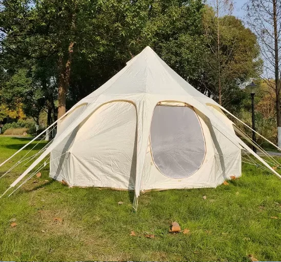 Oxford cloth breathable sunscreen large tent can be used for multiple people khaki color waterproof lotus yurt tent