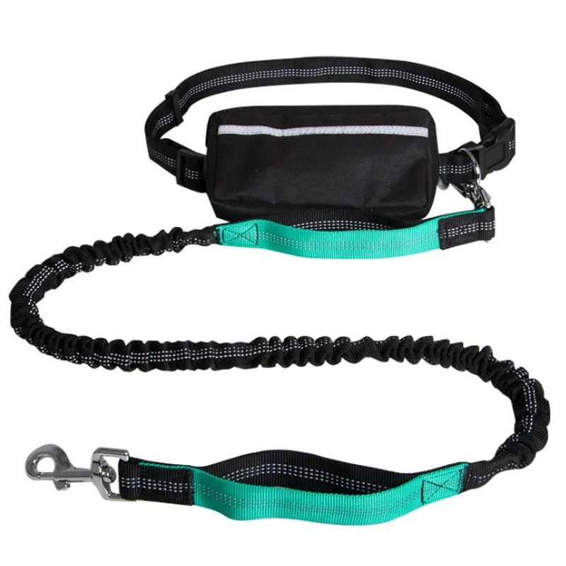 Reflective Dual Handle Bungee Hands Free Dog Waist Leash with Dismountable Mesh Nylon Dog Waist Bag Pack