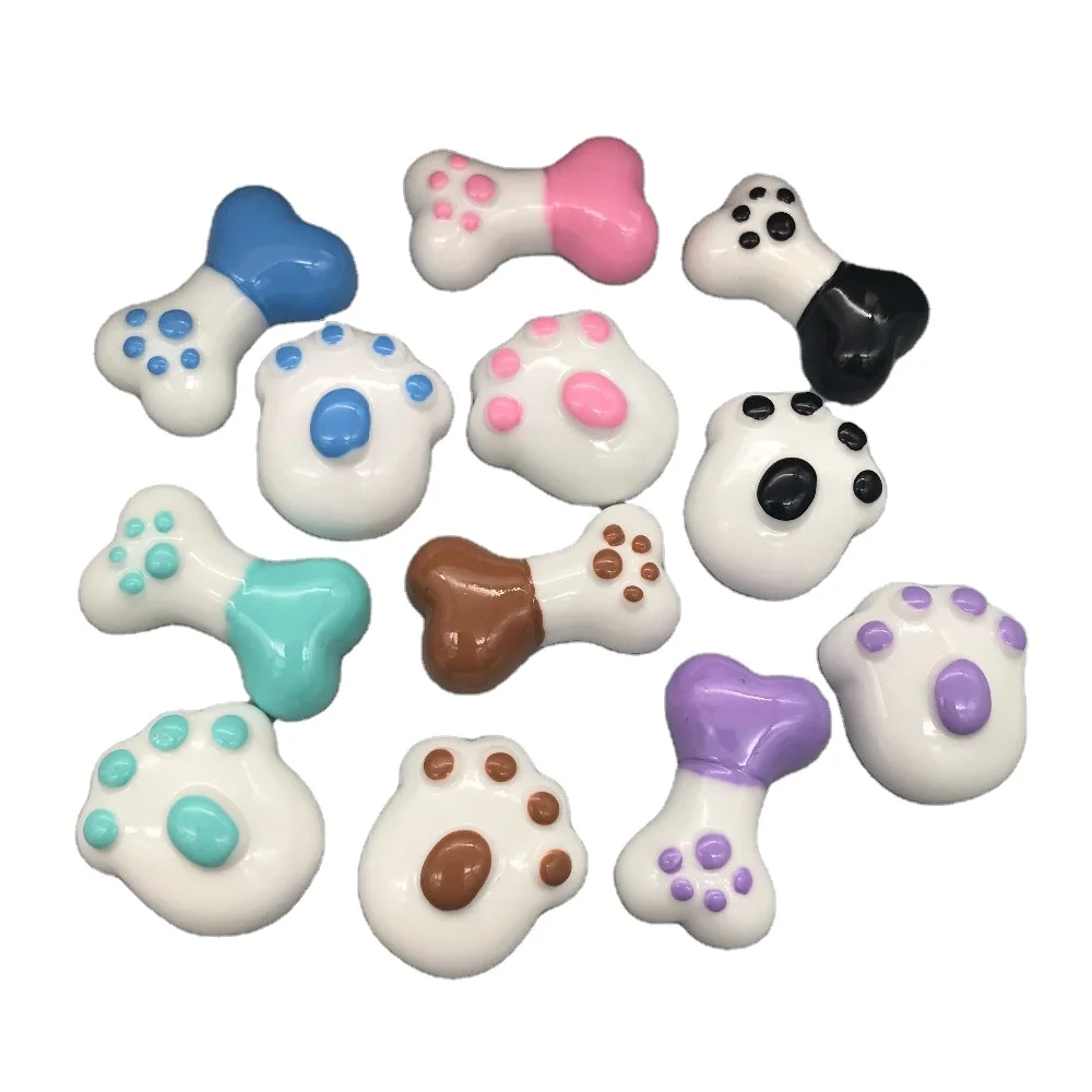 Kawaii Simulation Miniature  Resin Pet Dog Paw Print Bone Flatback Cabochon Art Supply Decoration Charm Craft DIY