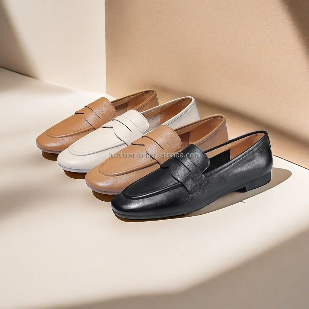 Top Cow leather Women Flat ballet Loafers bow tie driving Shoes office ladies ballerina soft shoe low MOQ customize factory