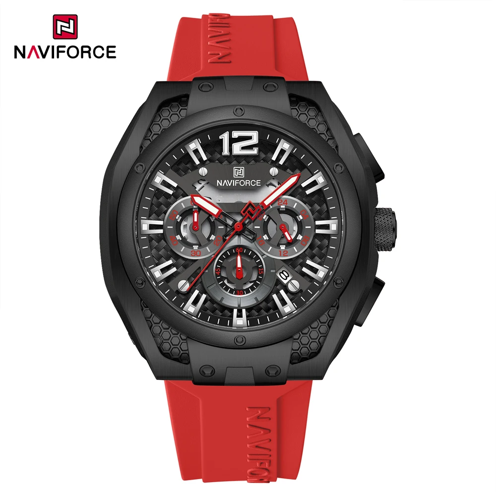 2024 новые модные мужские часы NAVIFORCE оригинальные наручные с вырезами циферблатом хронографом 24 часа