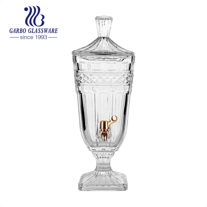 Hot sale square large glass juice dispenser jar with spigot wholesale 2L engraving cold liquor glass beverage dispenser with tap