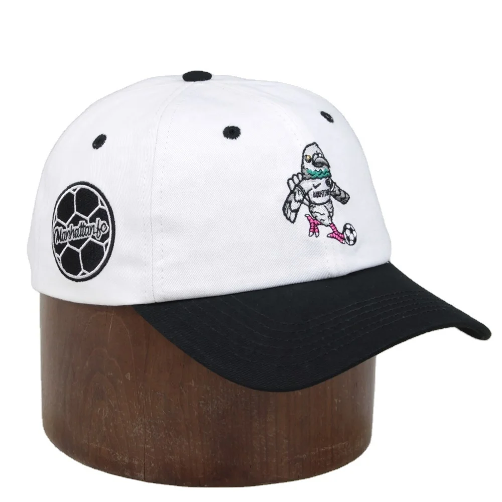 Custom Embroidered Sports Caps Private Label Inside  Printing White Snapback Hat Curved Brim Black