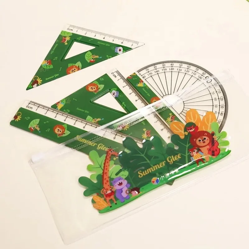 4 Pieces Math Geometry Tool Set Includes Plastic Clear Ruler  Protractor Triangle for School Office Home
