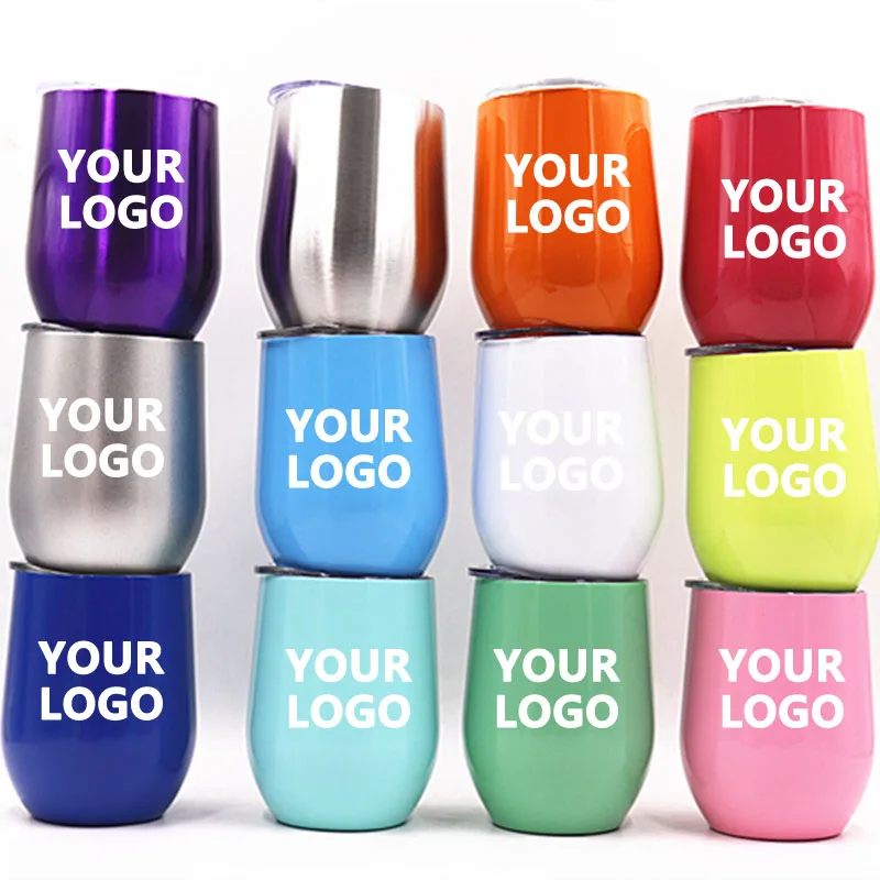 custom 12 oz Stainless Steel Stemless Wine Glass Unbreakable Double Wall Vacuum Insulated Wine Tumbler Cup with Lid