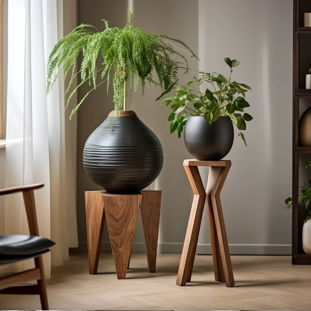 Home Indoor Solid Hardwood Oak & Walnut Wooden Adjustable Plants Stand Flower Pot Holder Wood Flower Rack Custom Wholesale