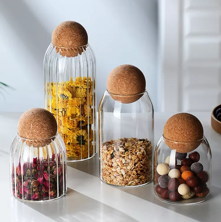 One Stop Shopping Various Sizes Premium Tea Spice Jar Kitchen Food Storage Containers Set Bottle Glass Jar With Cork Lids