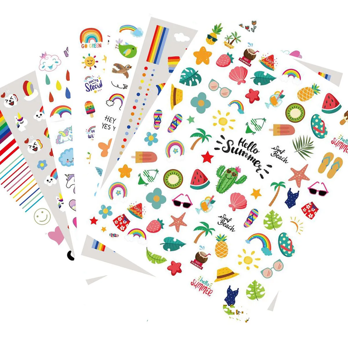 Wholesale 8 Design Nail Colorful Heart Sun Fruit Ice Cream Rainbow Stickers For Nail Art Stickers
