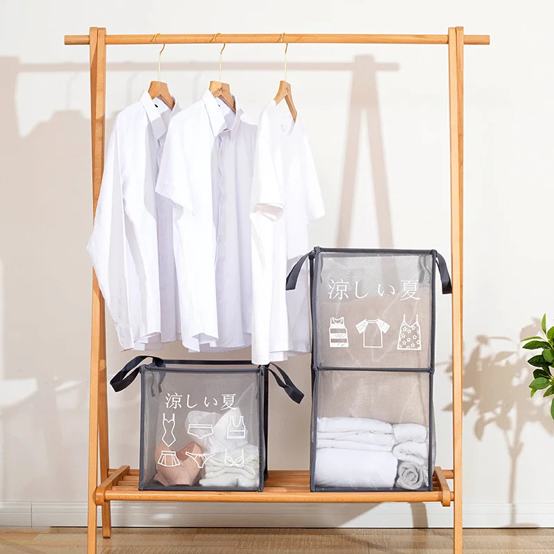 Collapsible Portable Foldable Dirty Clothes 30X30X60 Double Layers Mesh Laundry Basket For Washing Storage Or Travel