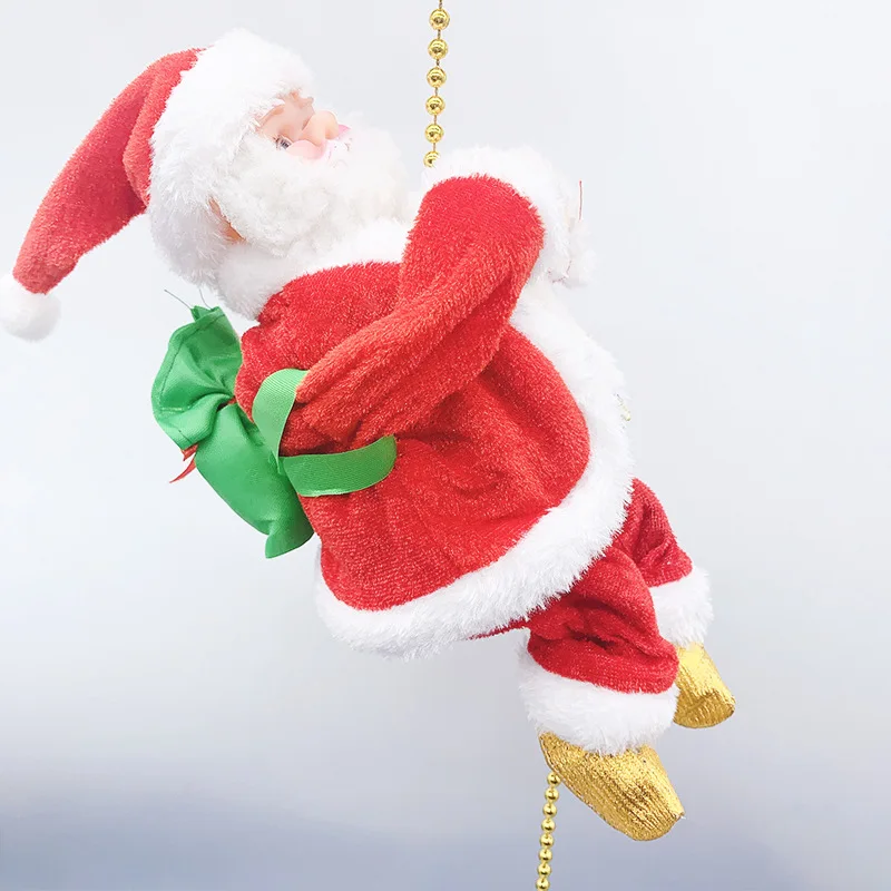 K062 Electric Climbing Ladder Santa Christmas Ornaments Gift Santa Claus Doll Toy with Music Merry Christmas Tree Hanging Decor