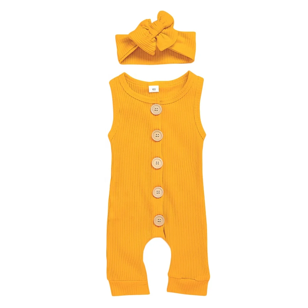 Высококачественные эластичные дышащие ребристые хлопковые летние комбинезоны без рукавов для маленьких девочек