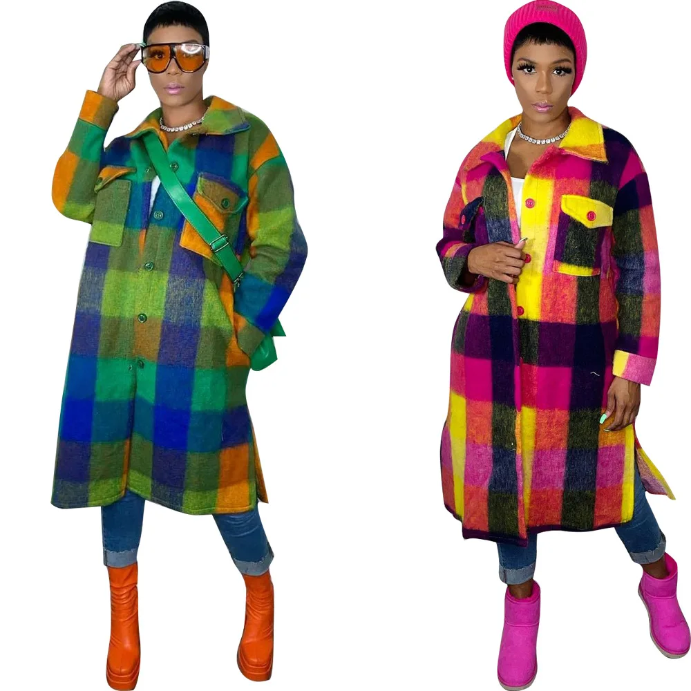 2021 Winter Clothes Thick Coats Long Plaid Jackets Fall Fashion Clothes Plus Size Women Windbreakers Trench Coats