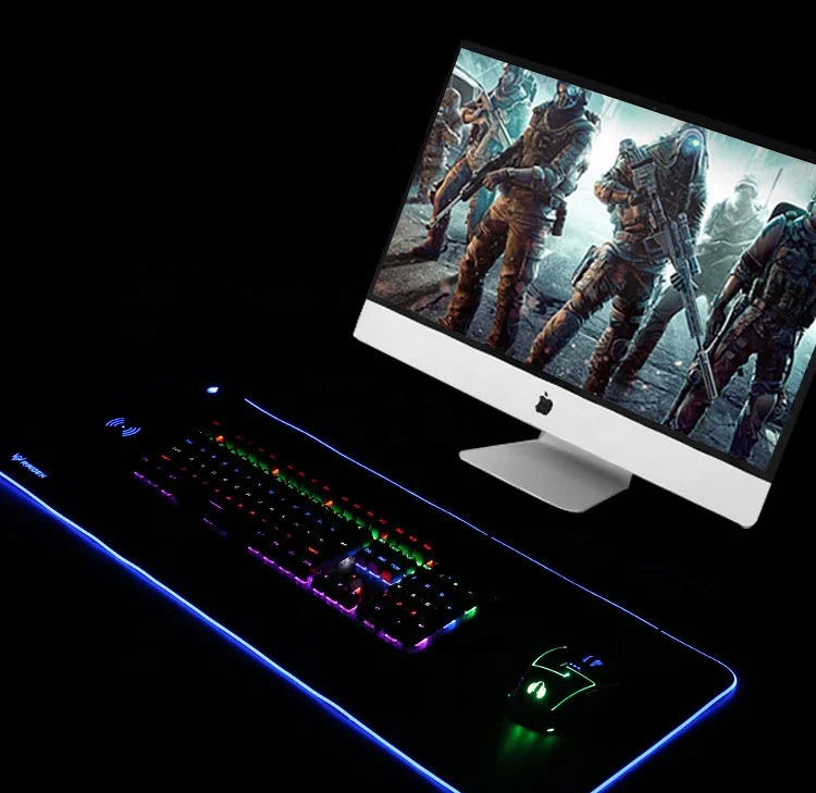 Компьютерный коврик для мыши игровой большой RGB с беспроводной