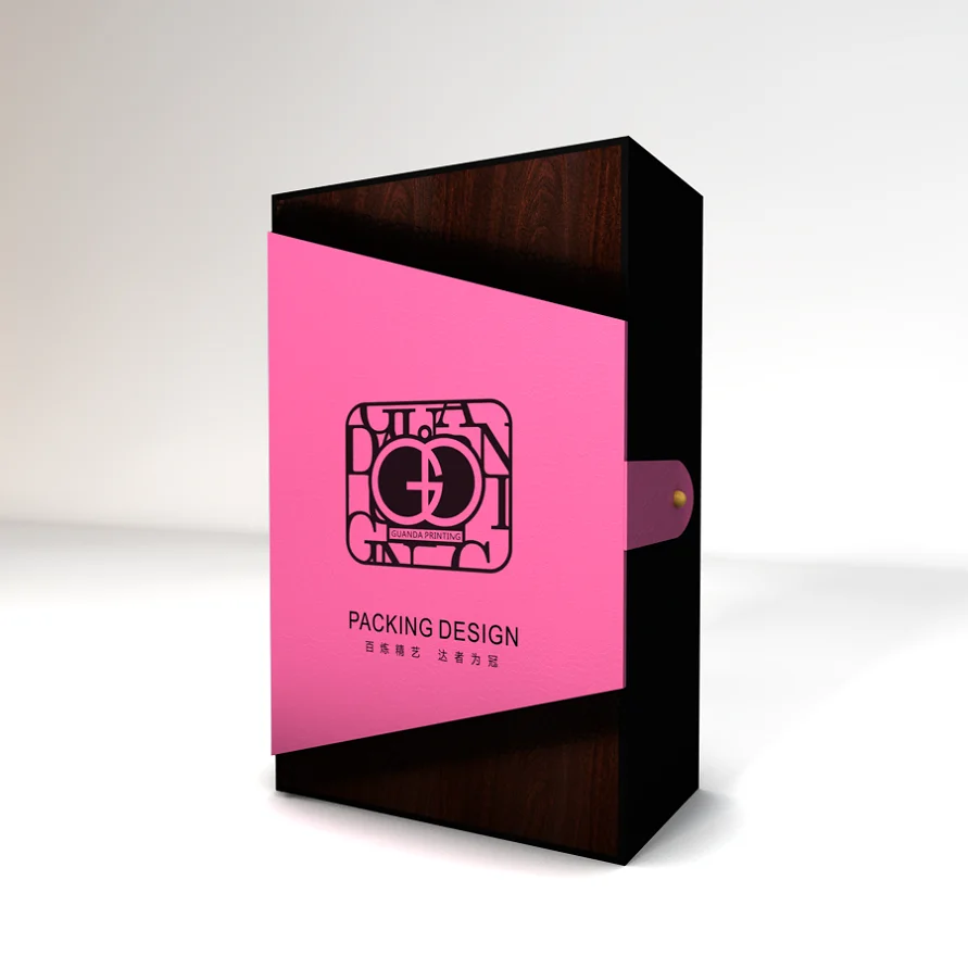 Luxury Pink Wooden Gift Box Cosmetic Packaging Box Customized Wooden Leather Perfume Box