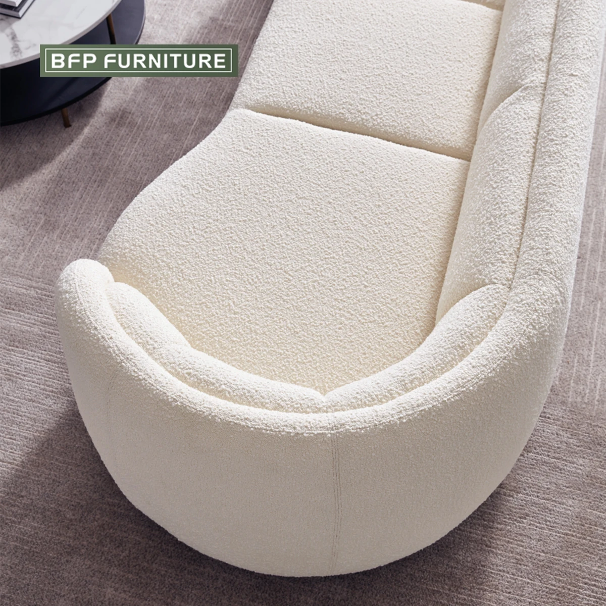 BFPHOME Italian Style Lambswool Solid Wood Sponge Filling Living Room Sofa Set for Luxury House Villa Resort Hotel and Apartment