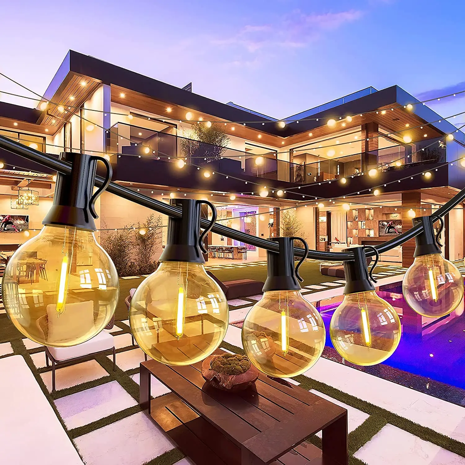Outdoor waterproof 100ft patio lights solar power string light with edison LED bulbs