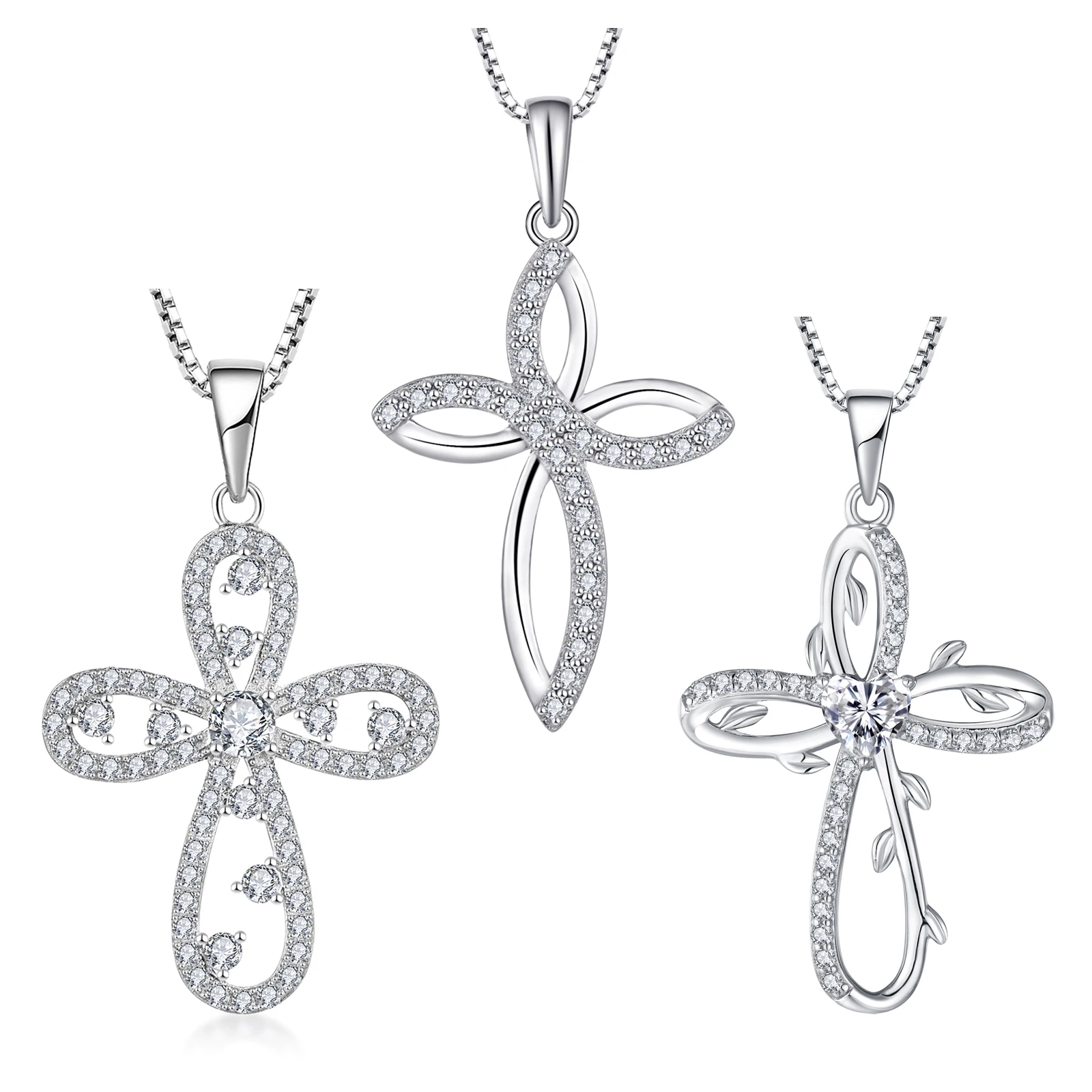 Factory Wholesale Celtic Cross Jewelry 925 Silver Round Cut Diamond Twisted Cross Pendant Necklace