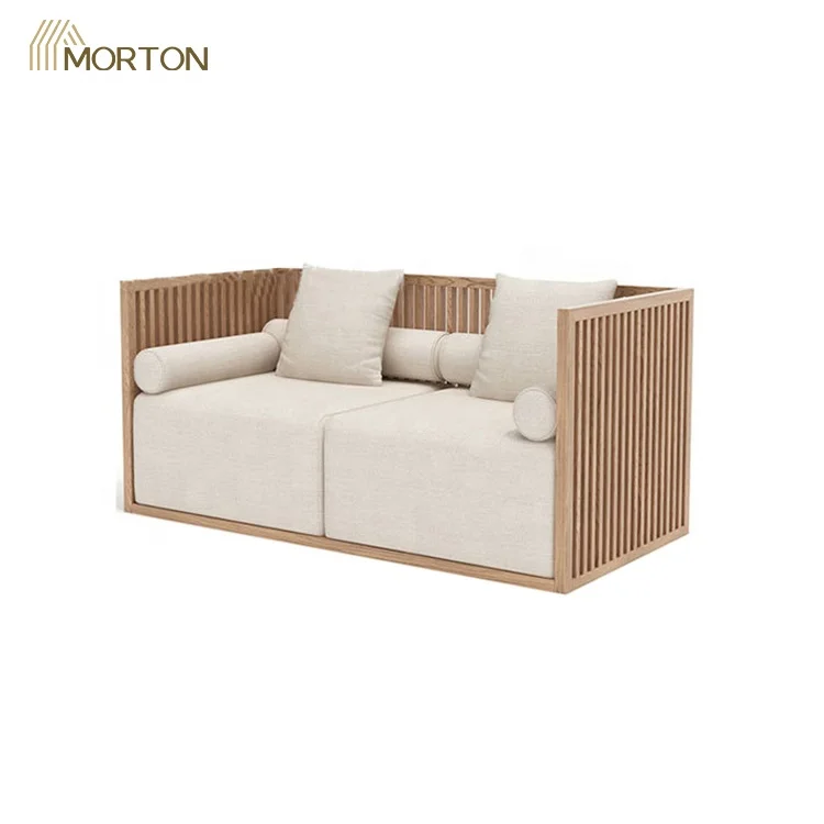 Ming Style Restaurant furniture wooden frame fabric upholstered seat loveseats lounge leisure sofas