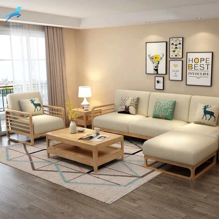 Factory Direct Selling Comfortable Nordic Style Furniture Living Room Wood Color Solid Wood Living Room Sofa