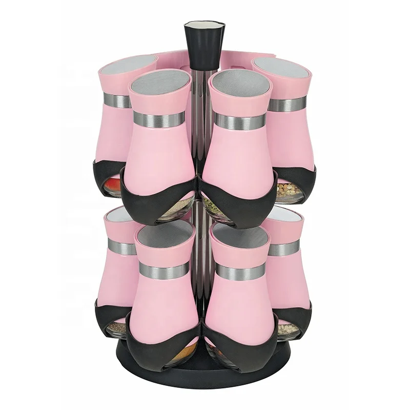 Kitchen Jar Set Spice With 2 Tier Spice Jar Rack Set Organizer  With 360 Rotating Tray Spice Jar