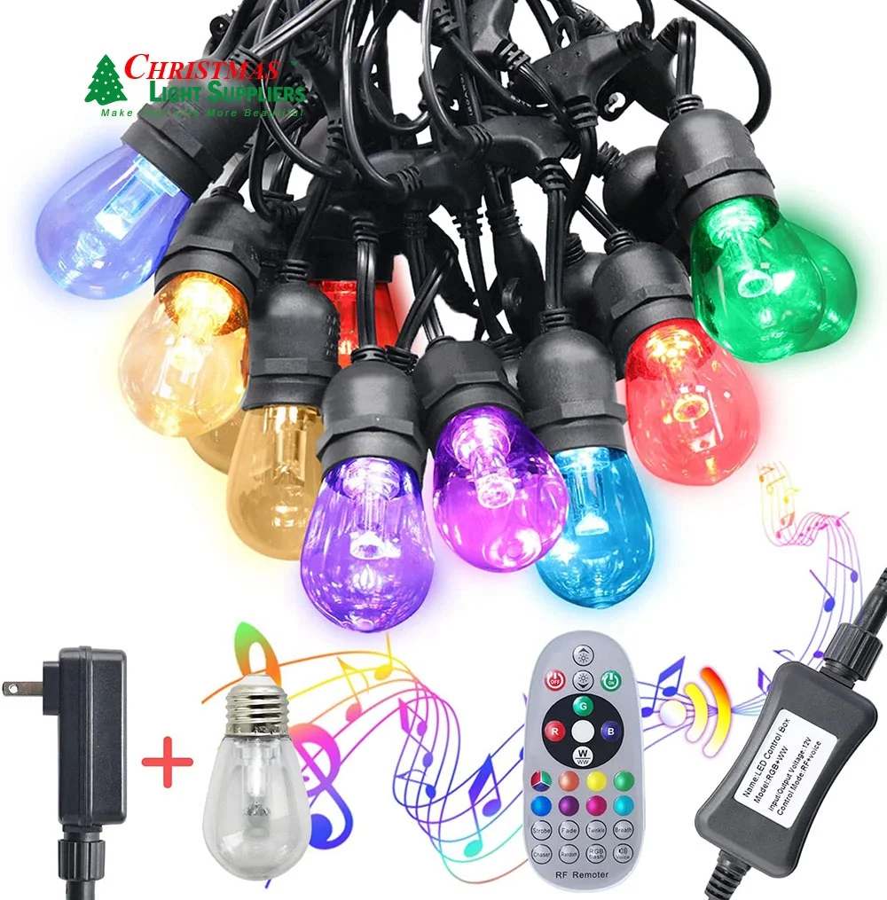String of LED festoon RGB Outdoor String Light wedding S14 Edison Bulbs Sync to Music garden Party light Strand