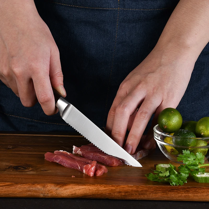 RUITAI Custom steak knives set 6pcs pakkawood handle serrated knife with Knife gift box