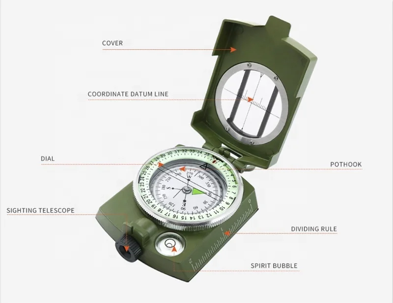 Multifunctional Tactical Survival Compass with Lanyard and Pouch Waterproof Impact Resistant