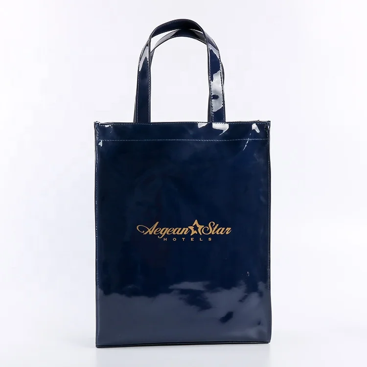 Custom printed logo glossy mirror vinyl PVC tote shopping vinyl PVC harrods tote bag