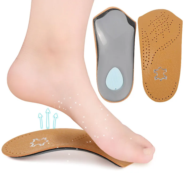 Flat Foot Orthotic Insoles Foot Care Unisex 3/4 Length Leather Insole Arch Support Half Shoe Pad Orthopedic Insoles