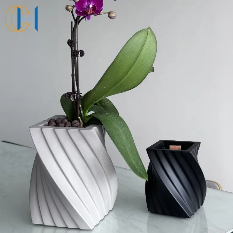 C&H Custom Vintage Design Hexagon Sharp Edge Debossed Logo Concrete Candle Jar with Custom Box