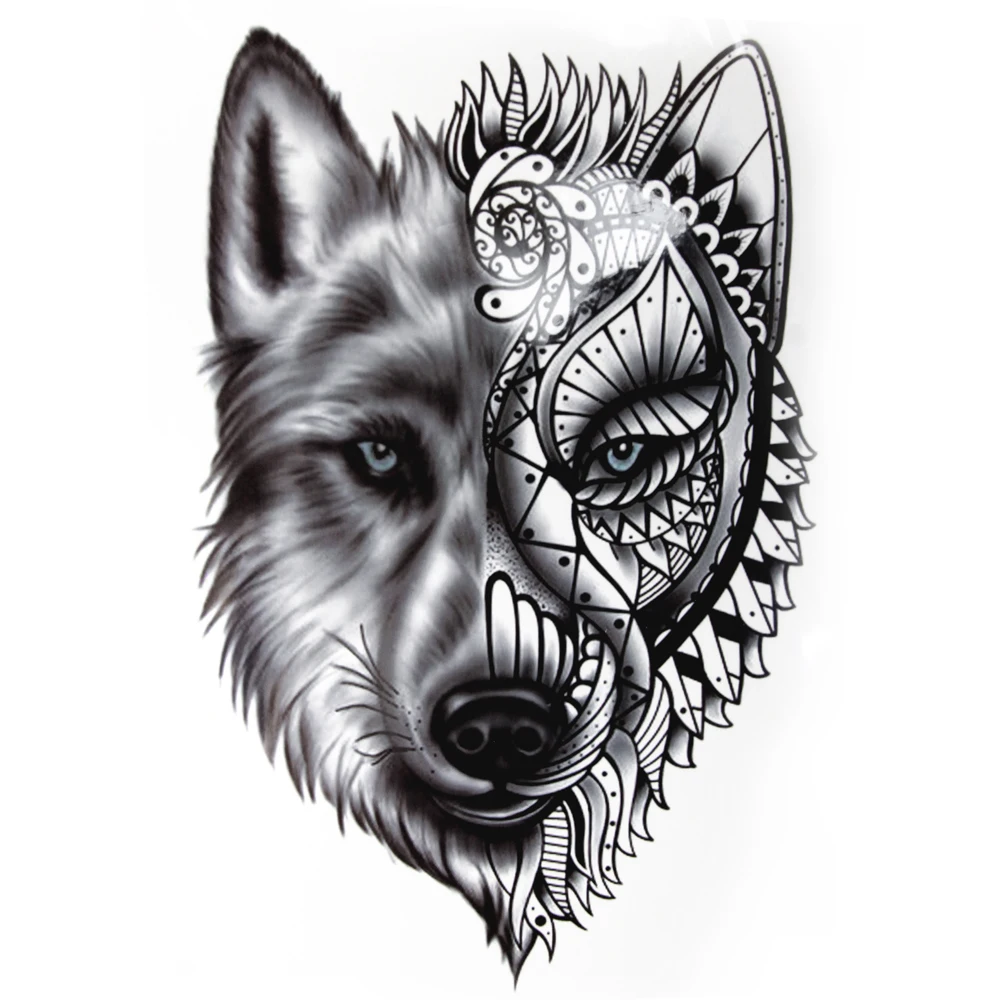 Popular Customize Water Transfer Temporary Harmless Tattoo Sticker Boho Body Painting Wolf Graphics Temporary Tattoo Sticker