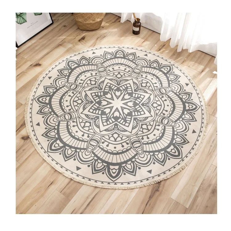 Домашний декор, богемные напольные коврики в стиле бохо, коврики из хлопка и льна, круглые коврики и коврики, портативный ковер для пикника