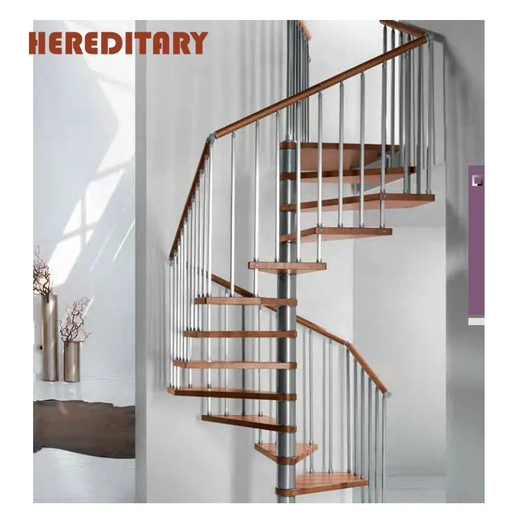 2022 wood step indoor easy installation arc spiral staircase design