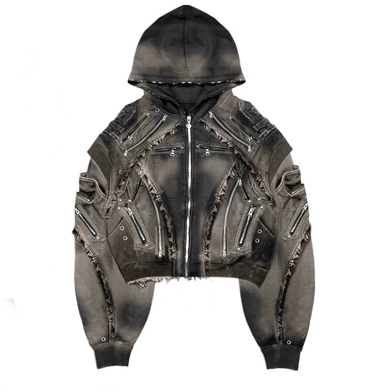 DiZNEW y2k Hoodie Custom logo Designer Black acid wash 500 gsm boxy Zip up hoodie man